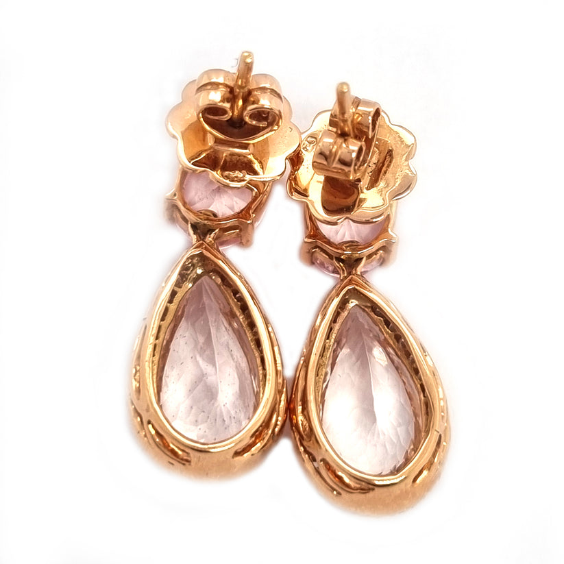 6.98 Pear Cut Morganite and Diamond Cluster Drop Earrings in Rose Gold - Image 3