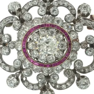 Antique Victorian Diamond And Ruby Brooch, 9 ct Gold And Silver