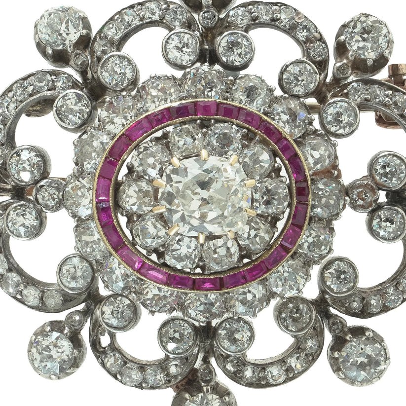 Antique Victorian Diamond And Ruby Brooch, 9 ct Gold And Silver - Image 4