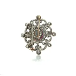 Antique Victorian Diamond And Ruby Brooch, 9 ct Gold And Silver