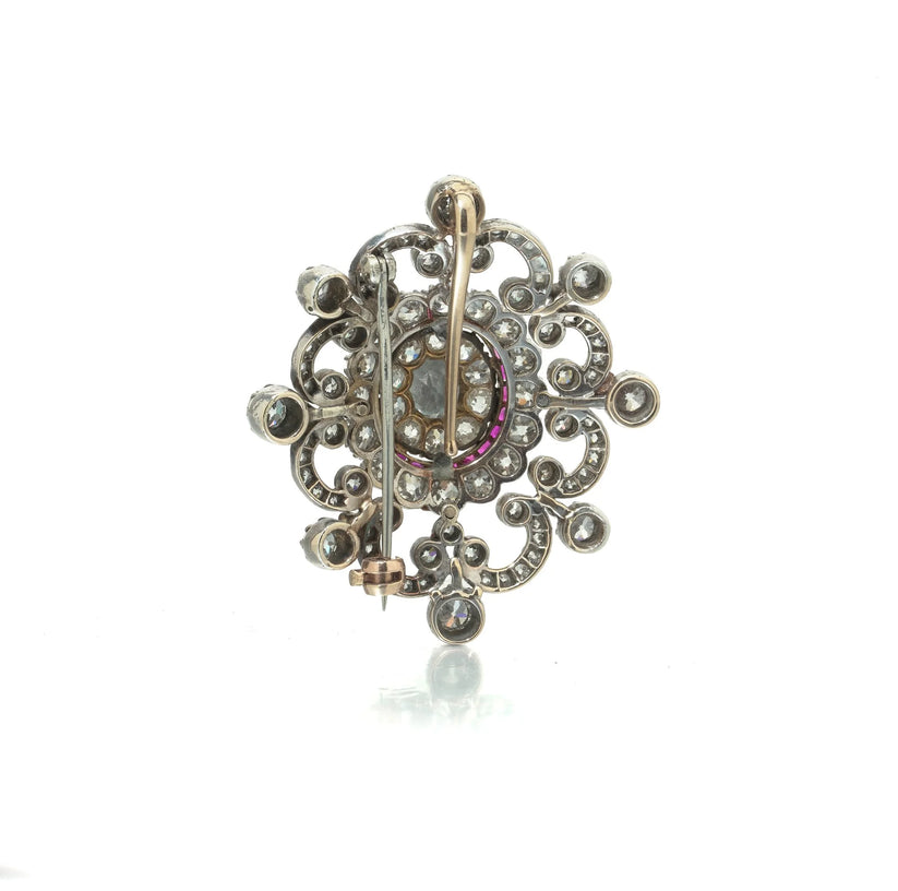 Antique Victorian Diamond And Ruby Brooch, 9 ct Gold And Silver - Image 5