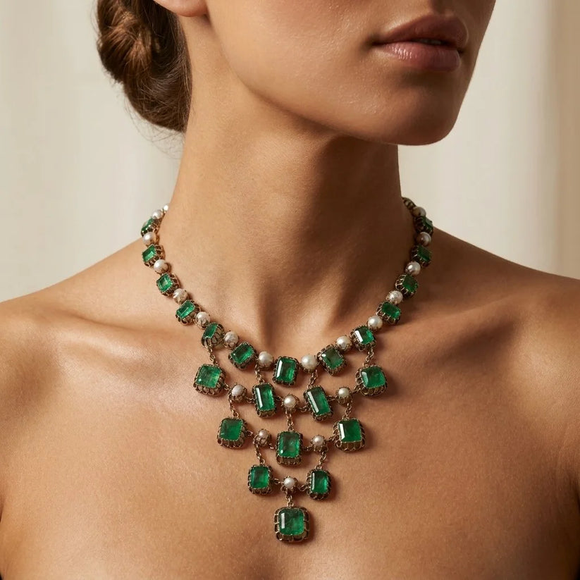 Georgian Emerald And Natural Pearl Necklace - Image 3