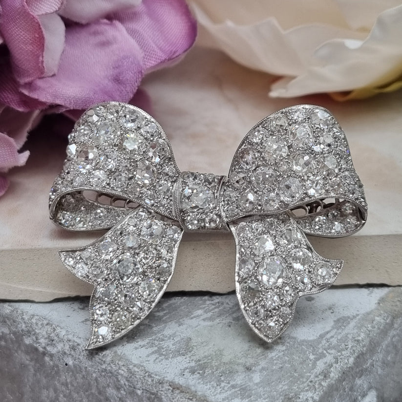 Antique Old Mine Cut Diamond Bow Brooch - Image 3