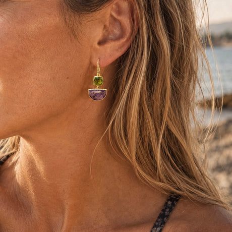 Charis Halfmoon Double Gemstone Earrings Peridot & Amethyst - Image 2