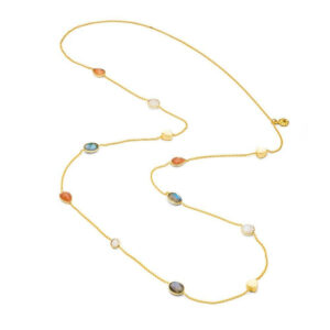 Penelope Multi-Stone Necklace: Peach Moonstone, Labradorite & Moonstone