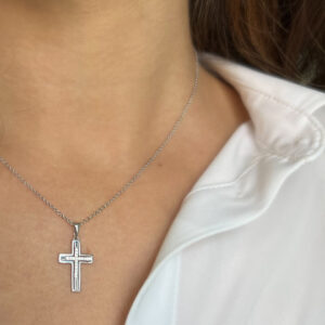 18ct White Gold 0.05ct Round Brilliant Diamond Cross Pendant