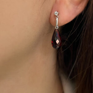 9ct White Gold 14.00ct Pear Briolette Garnet and Diamond Drop Earrings