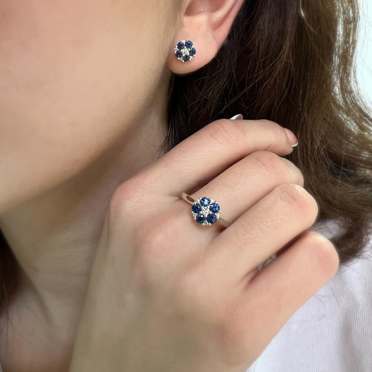 Platinum 0.78ct Round Sapphire and Diamond Stud Earrings - Image 3