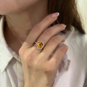9ct Yellow Gold 2.11ct Hexagon Citrine and Diamond Dress Ring