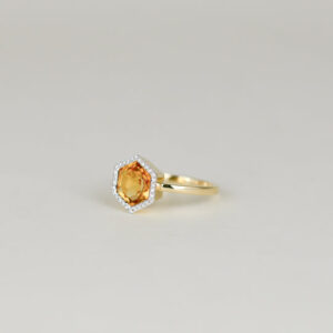 9ct Yellow Gold 2.11ct Hexagon Citrine and Diamond Dress Ring