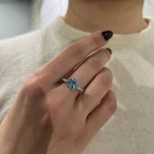 9ct White Gold 2.19ct Round Blue Topaz and Diamond Ring