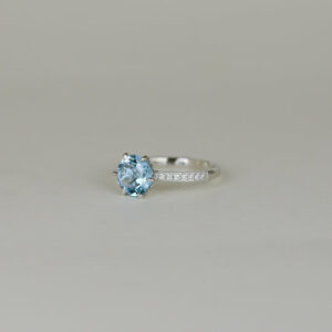 9ct White Gold 2.19ct Round Blue Topaz and Diamond Ring