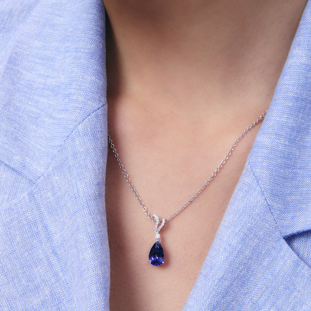 Wings Over Water Pear Tanzanite and Diamond Wave Detail Pendant - Image 2