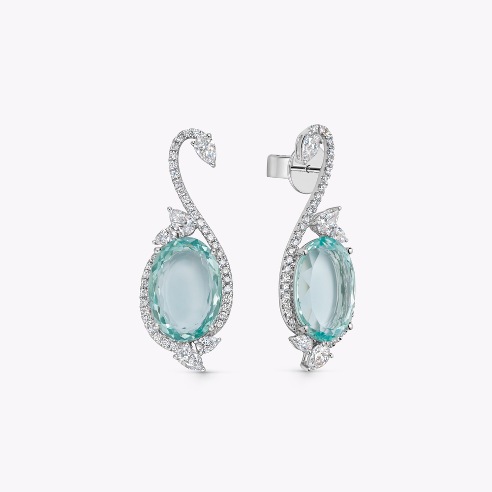 Wings Over Water Oval Green Beryl and Diamond Swan Earrings - Image 2