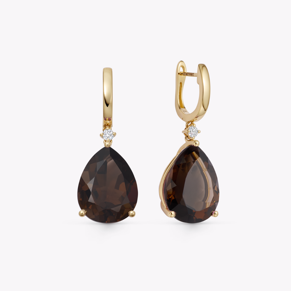Kiki Classics Pear Drop Smoky Quartz and Diamond Earrings - Image 2