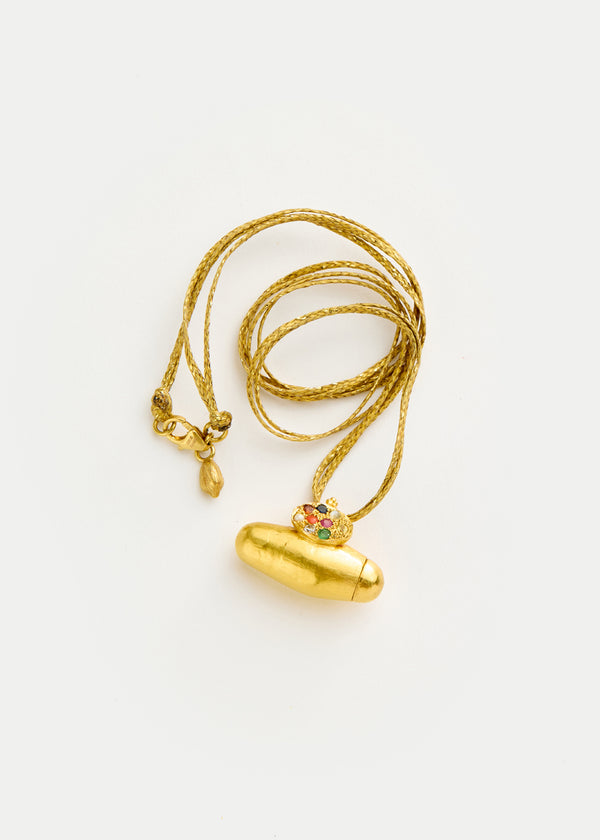 22kt Gold Amulet with Navratna Crest on Cord - Image 2