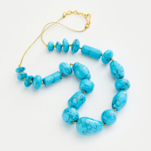 18kt Gold Vermeil PSTM Afghanistan Turquoise Multi Beads Necklace on Cord
