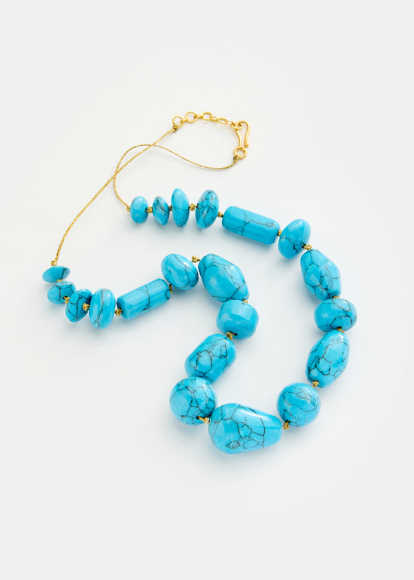18kt Gold Vermeil PSTM Afghanistan Turquoise Multi Beads Necklace on Cord - Image 2