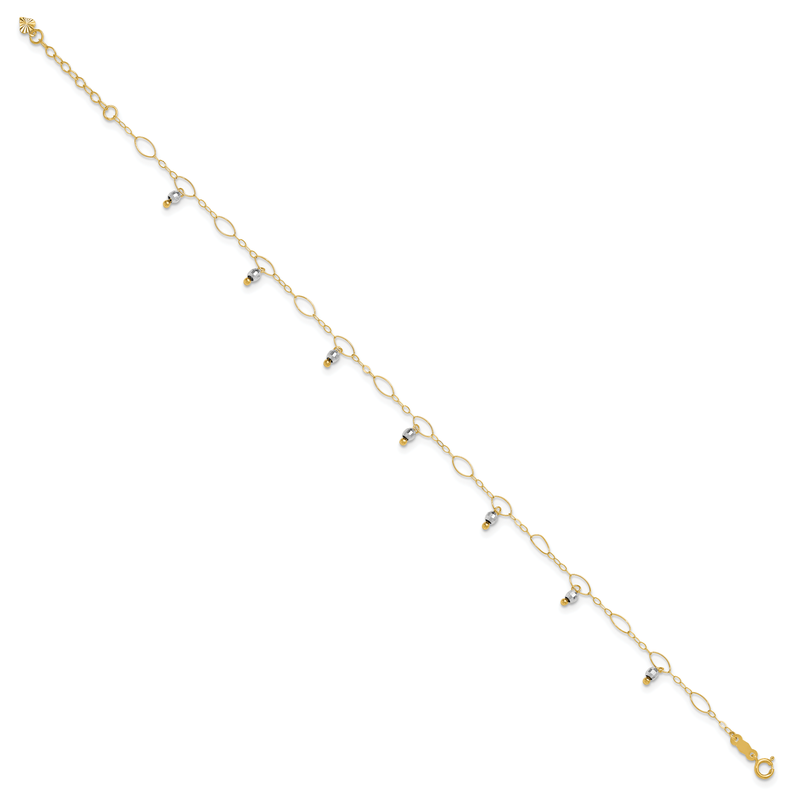 14K Two-Tone Mirror Bead Dangles 9 inch Plus 1 inch Extender - Total 10 inch Anklet - Image 2