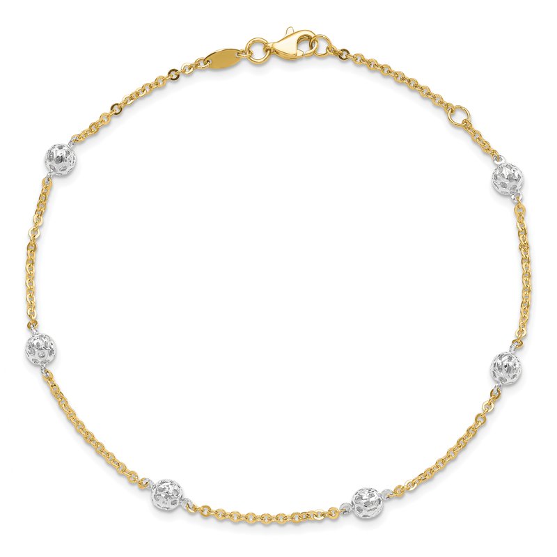14K Two-tone Polished and Diamond-cut Anklet - Image 2