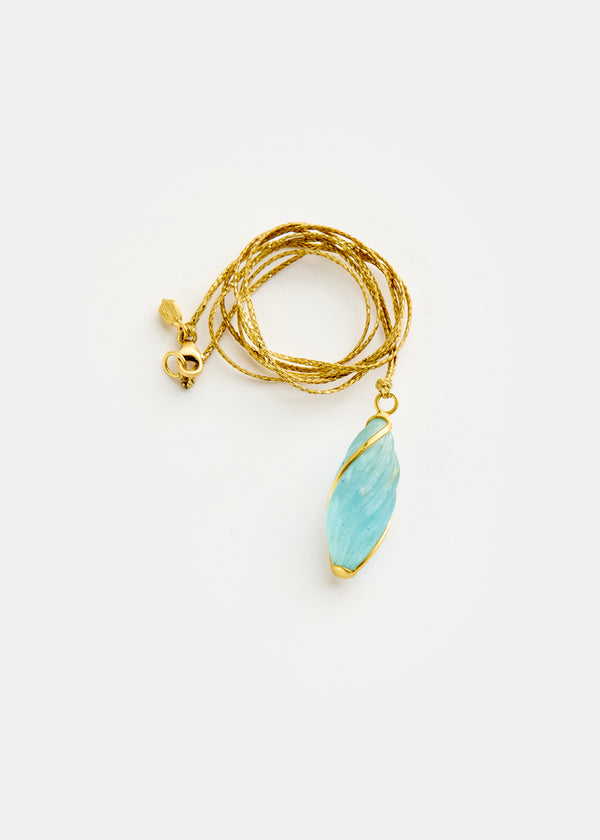 18kt Gold Carnival Aquamarine Twist Amulet on Cord - Image 2