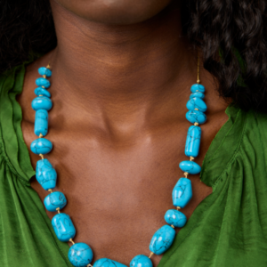 18kt Gold Vermeil PSTM Afghanistan Turquoise Multi Beads Necklace on Cord