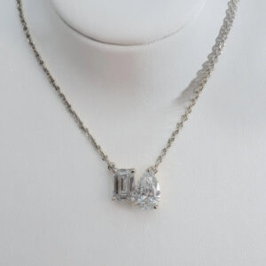 Toi Et Moi - Platinum Emerald & Pear Lab-Grown Diamond Pendant Necklace