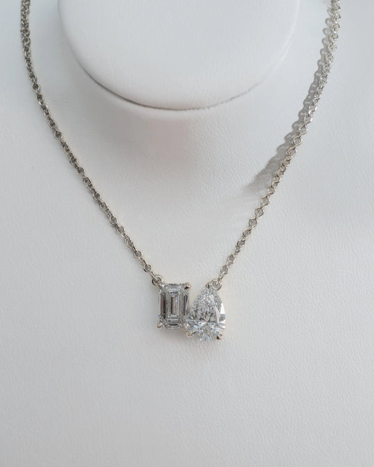 Toi Et Moi - Platinum Emerald & Pear Lab-Grown Diamond Pendant Necklace - Image 3