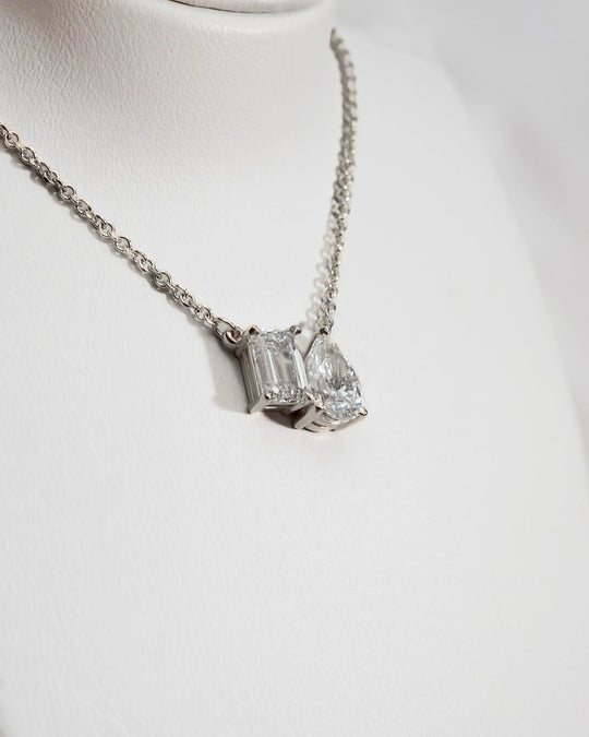 Toi Et Moi - Platinum Emerald & Pear Lab-Grown Diamond Pendant Necklace - Image 2