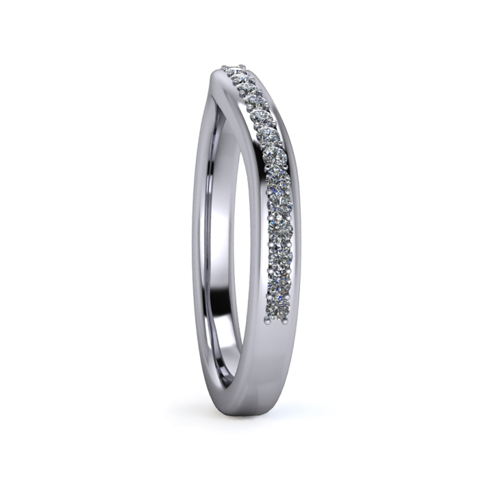 18K White Gold 2.5mm Slight Wave Half Grain Diamond Set Ring - Image 2