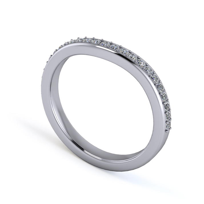 18K White Gold 2.5mm Slight Wave Half Grain Diamond Set Ring - Image 3