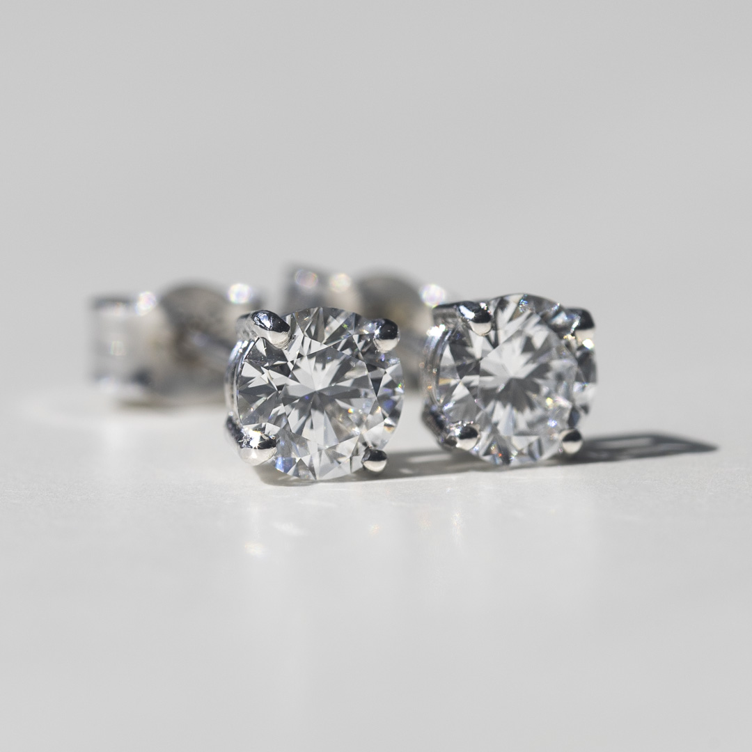 1ct Lab-Grown Round Brilliant Ettore Diamond Stud Earrings in 9K White Gold - Image 3