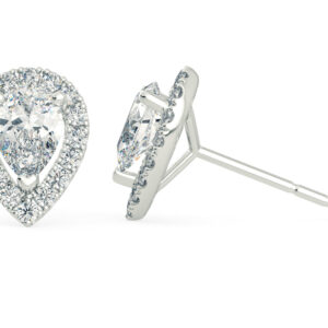Bijou Pear Diamond Stud Earrings in 18K White Gold with Butterfly Backs