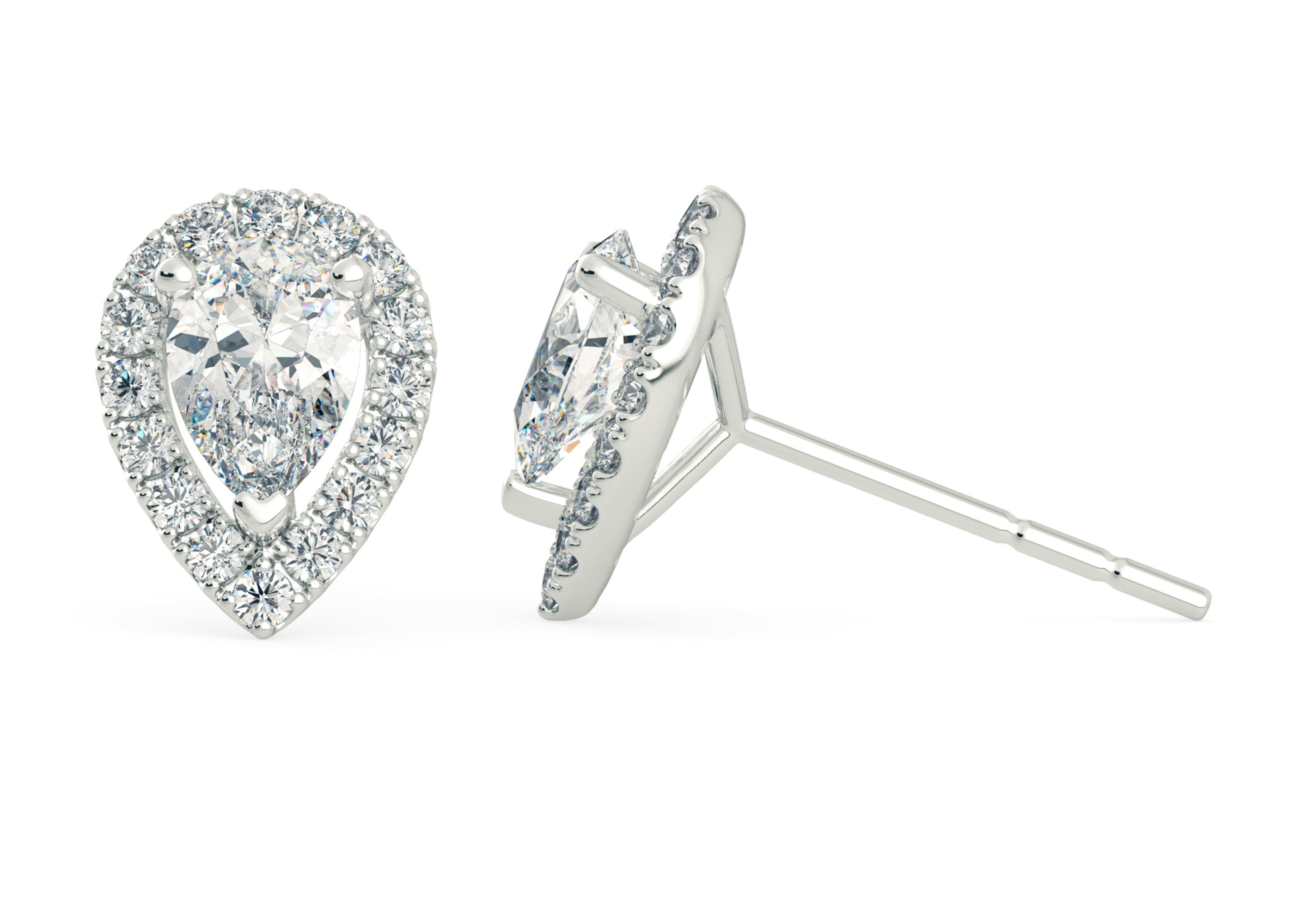 Bijou Pear Diamond Stud Earrings in 18K White Gold with Butterfly Backs - Image 2