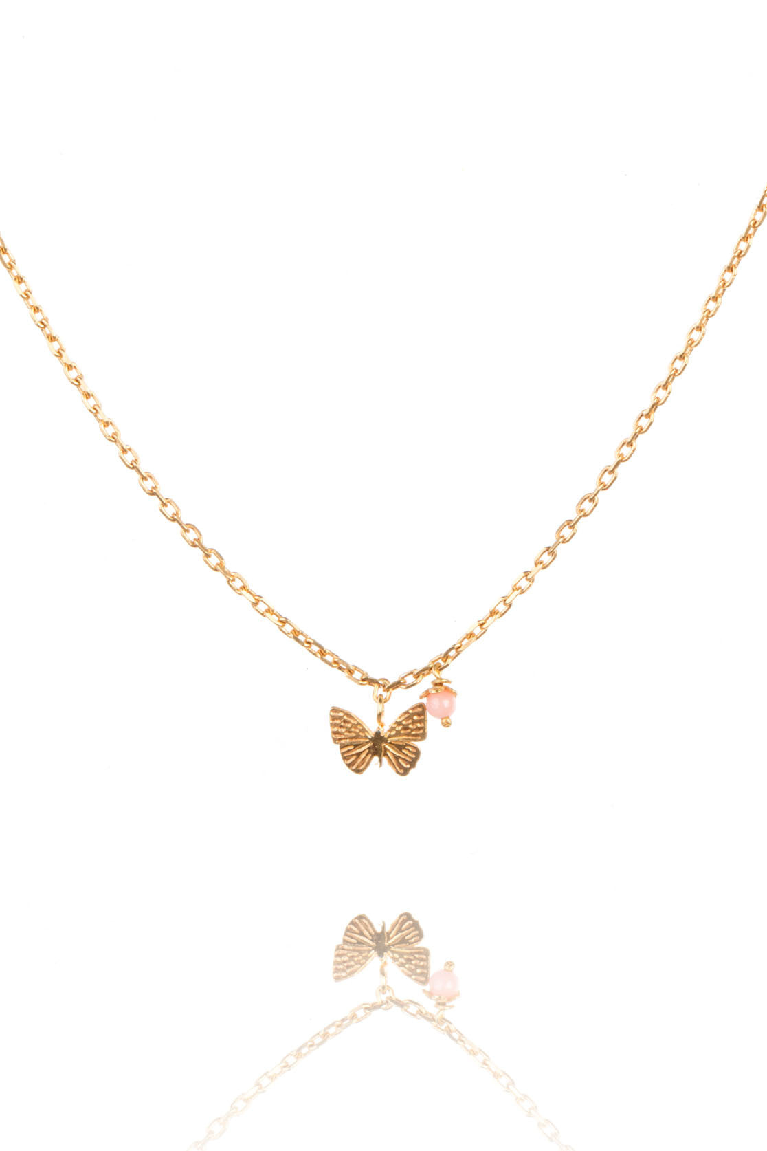 Sterling Silver or Gold Tiny Butterfly Necklace with Pink Flower - Image 3
