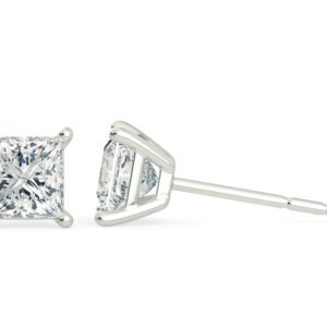 Ettore Princess Diamond Stud Earrings in Platinum with Butterfly Backs