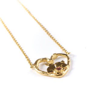 Kissing Bunny Rabbits In A Heart Necklace (Sterling Silver with Peridot)