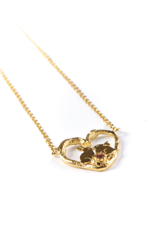 Kissing Bunny Rabbits In A Heart Necklace (Sterling Silver with Peridot) - Image 2