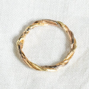 Twig Ring with Three Twisted Twigs in Solid 18ct Yellow, White and Rose Gold