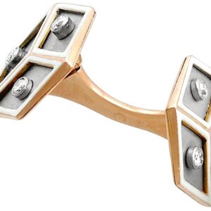 0.24ct Diamond, Platinum Set, 14ct Rose Gold Cufflinks - Antique French Circa 1930