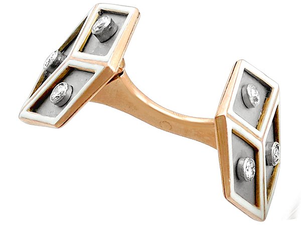 0.24ct Diamond, Platinum Set, 14ct Rose Gold Cufflinks - Antique French Circa 1930 - Image 2
