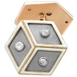 0.24ct Diamond, Platinum Set, 14ct Rose Gold Cufflinks - Antique French Circa 1930