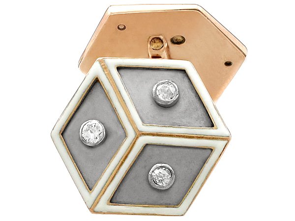 0.24ct Diamond, Platinum Set, 14ct Rose Gold Cufflinks - Antique French Circa 1930 - Image 3