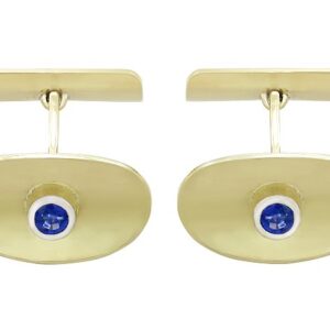 0.59ct Sapphire and 14ct Yellow Gold Cufflinks - Vintage Circa 1950