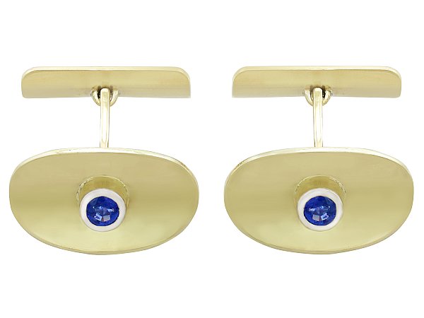 0.59ct Sapphire and 14ct Yellow Gold Cufflinks - Vintage Circa 1950 - Image 3