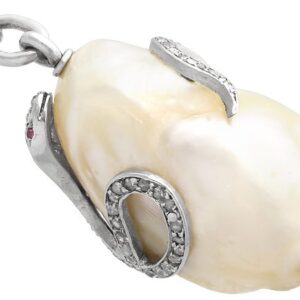 Natural Saltwater Pearl, Ruby and 0.68ct Diamond, Platinum Pendant - Antique Circa 1880