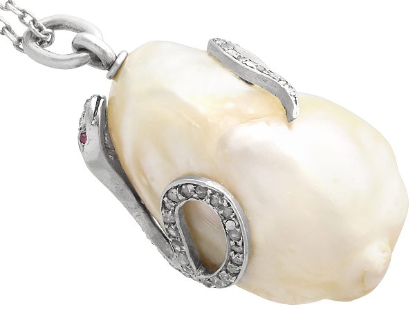 Natural Saltwater Pearl, Ruby and 0.68ct Diamond, Platinum Pendant - Antique Circa 1880 - Image 2