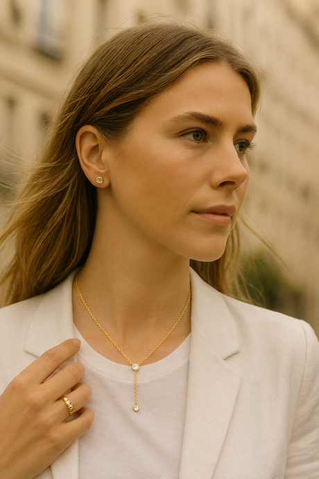 Aurora Double Diamond Lariat Drop Necklace - Image 2