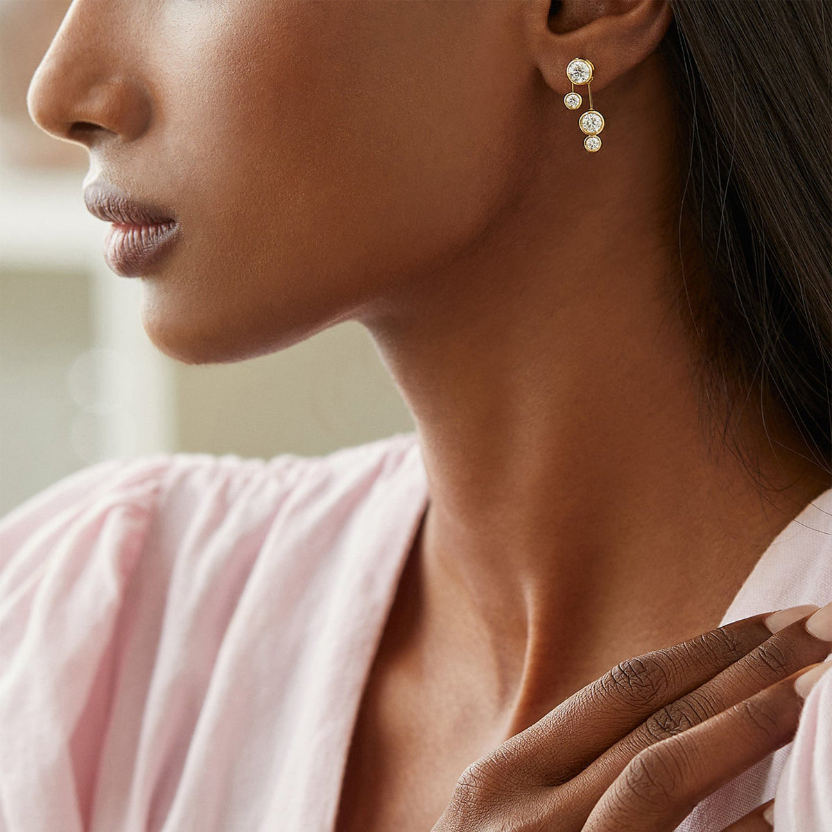 Double Drop Yellow Gold Earrings - Image 2