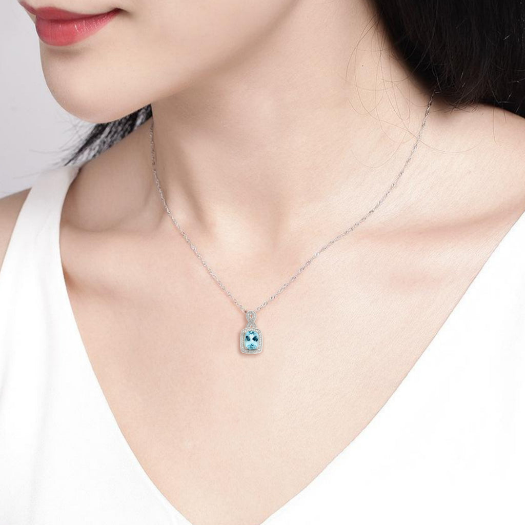 Sky Blue Topaz and White Topaz Silver Pendant - Image 2